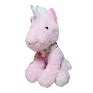 Pink Unicorn Plush Stuffed Animal Valentine's Day Sparkly Heart Collar Pink
